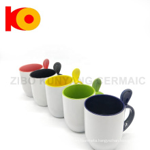 Cheap price Custom blank coated ceramic cup with spoon